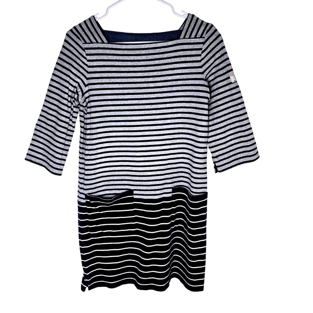 Joules Mariners Grade Navy Blue Gray Striped Square Neck Tunic Dress Size 6